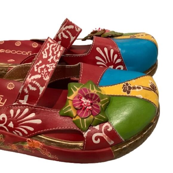 SOCOFY HANDMADE LEATHER BOHO CLOGS, MULES SLIP ON SHOES MULTI COLOURED SZ 40NWOT - Picture 7 of 13
